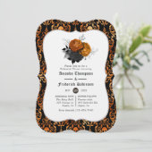 Zwarte en Oranje Floral Gothic repetitie in Kaart (Staand voorkant)