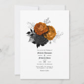 Zwarte en Oranje Floral Gothic Wedding Kaart (Voorkant)