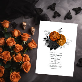 Zwarte en Oranje Floral Gothic Wedding Kaart
