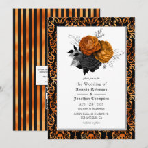 Zwarte en Oranje Floral Gothic Wedding Photo Invit