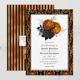 Zwarte en Oranje Floral Gothic Wedding Photo Invit Kaart