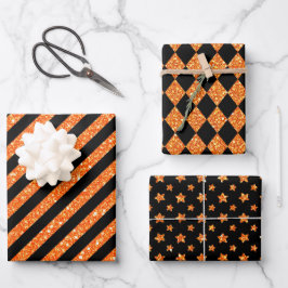 ZWARTE EN ORANJE GLITTER KIJKEN HALLOEEN INPAKPAPIER VEL
