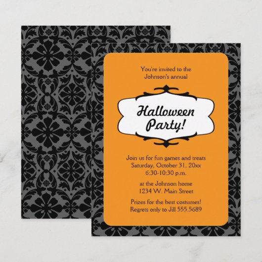 Zwarte en Oranje gotische Halloween-feestuitnodigi Kaart (Voorkant / Achterkant)