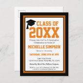 Zwarte en Oranje Graduation Party Uitnodiging Briefkaart (Voorkant / Achterkant)