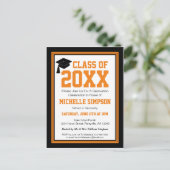 Zwarte en Oranje Graduation Party Uitnodiging Briefkaart (Staand voorkant)