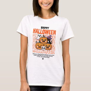 Zwarte en oranje grunge Halloween kat & pompoen T-shirt