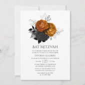 Zwarte en Oranje Halloween Floral Bat Mitzvah Kaart (Voorkant)