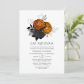 Zwarte en Oranje Halloween Floral Bat Mitzvah Kaart (Staand voorkant)