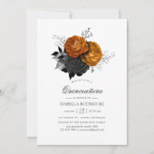 Zwarte en Oranje Halloween Floral Quinceañera Kaart (Voorkant)