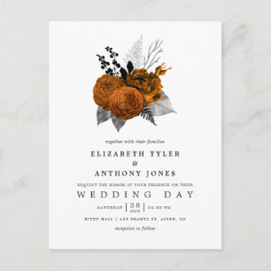 zwarte en Oranje Halloween Floral Wedding Briefkaart