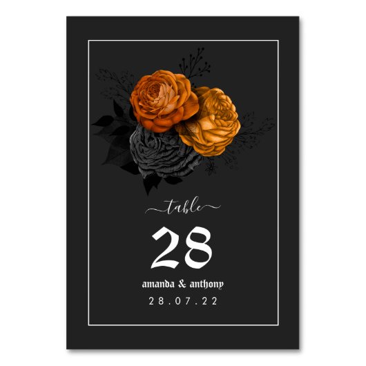 zwarte en Oranje Halloween Floral Wedding Kaart (Voorkant)