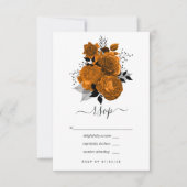  zwarte en Oranje Halloween Floral Wedding RSVP Kaartje (Voorkant)
