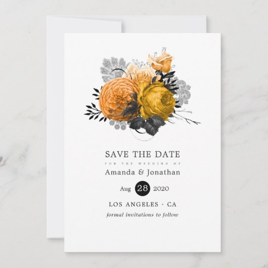  zwarte en Oranje Halloween Floral Wedding Save The Date (Voorkant)