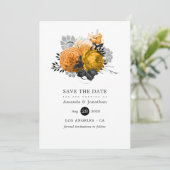  zwarte en Oranje Halloween Floral Wedding Save The Date (Staand voorkant)