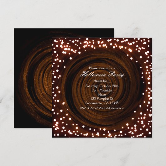 Zwarte en oranje Halloween-lichten feest uitnodigi Kaart (Voorkant / Achterkant)