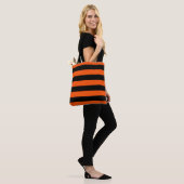 Zwarte en oranje Halloween strepen Tote Bag (Op model)