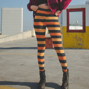 Zwarte en Oranje Halloween Stripe Leggings