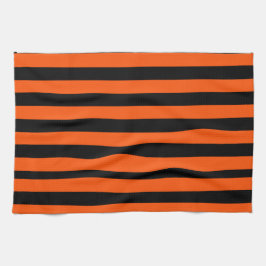 Zwarte en Oranje Halloween Stripes Theedoek