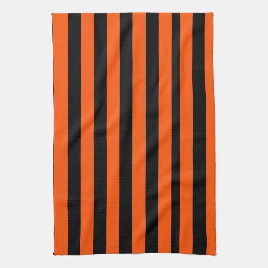 Zwarte en Oranje Halloween Stripes Theedoek (Verticaal)