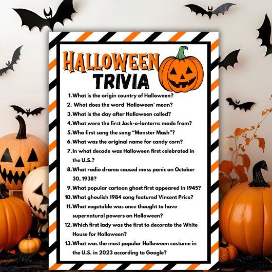 Zwarte en Oranje Halloween Trivia Game Kaart