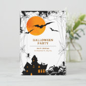 Zwarte en Oranje Halloween-uitnodiging Kaart (Staand voorkant)
