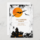 Zwarte en Oranje Halloween-uitnodiging Kaart (Voorkant / Achterkant)