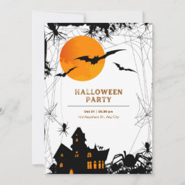 Zwarte en Oranje Halloween-uitnodiging Kaart