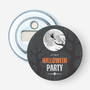 Zwarte en oranje Halloween volle maan Button Flesopener