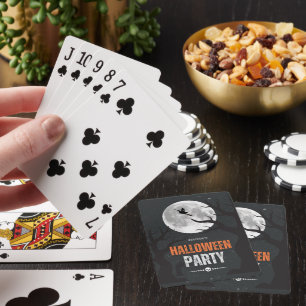 Zwarte en oranje Halloween volle maan Pokerkaarten