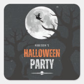 Zwarte en Oranje Halloween volle maan Vierkante Sticker (Voorkant)