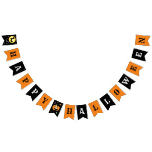 Zwarte en Oranje Happy Halloween-banner Vlaggetjes