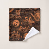 Zwarte en Oranje haunted Halloween Bad Handdoek (Wasdoekje)