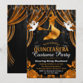 Zwarte en Oranje heks en Shimmer Curtain Quinceañe Kaart (Voorkant / Achterkant)