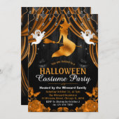 Zwarte en Oranje heks en Shimmer Curtains Hallowee Kaart (Voorkant / Achterkant)