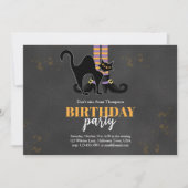Zwarte en oranje heks Zwart kat verjaardagsfeestje Kaart (Voorkant)