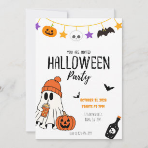 Zwarte en Oranje illustratieve Halloween-uitnodigi Kaart