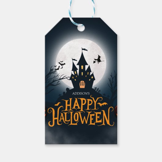 Zwarte en Oranje illustratieve Happy Halloween Cadeaulabel (Voorkant)