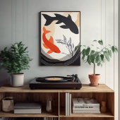 Zwarte en Oranje Koi Vis Esthetische Schilderij Poster