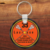 Zwarte en Oranje Lacrosse Gift Ideeën, PERSONALISE Sleutelhanger (Voorkant)