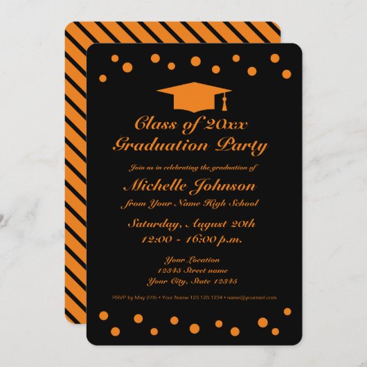 Zwarte en oranje middelbare schoolverlaters kaart (Voorkant / Achterkant)