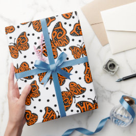 Zwarte en Oranje Monarch Boterfly Happy Birthday Cadeaupapier