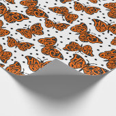 Zwarte en Oranje Monarch Boterfly Happy Birthday Cadeaupapier (Hoek)
