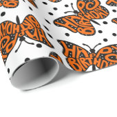 Zwarte en Oranje Monarch Boterfly Happy Birthday Cadeaupapier (Rol Hoek)