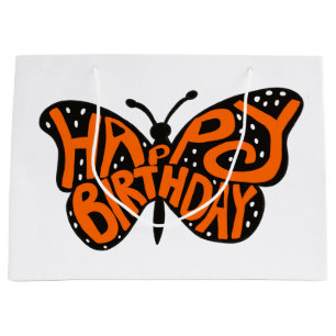 Zwarte en Oranje Monarch Boterfly Happy Birthday Groot Cadeauzakje