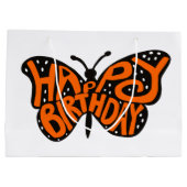 Zwarte en Oranje Monarch Boterfly Happy Birthday Groot Cadeauzakje (Achterkant)