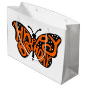 Zwarte en Oranje Monarch Boterfly Happy Birthday Groot Cadeauzakje (Achterkant Gekanteld)