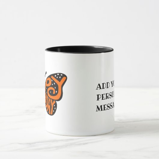 Zwarte en Oranje Monarch Boterfly Happy Birthday Mok (Midden)