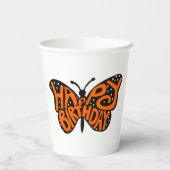Zwarte en Oranje Monarch Boterfly Happy Birthday Papieren Bekers (Achterkant)