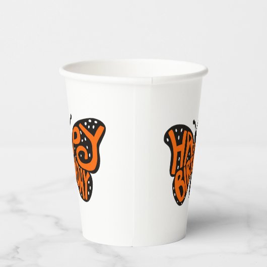 Zwarte en Oranje Monarch Boterfly Happy Birthday Papieren Bekers (Rechts)