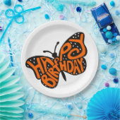 Zwarte en Oranje Monarch Boterfly Happy Birthday Papieren Bordje (Feest)